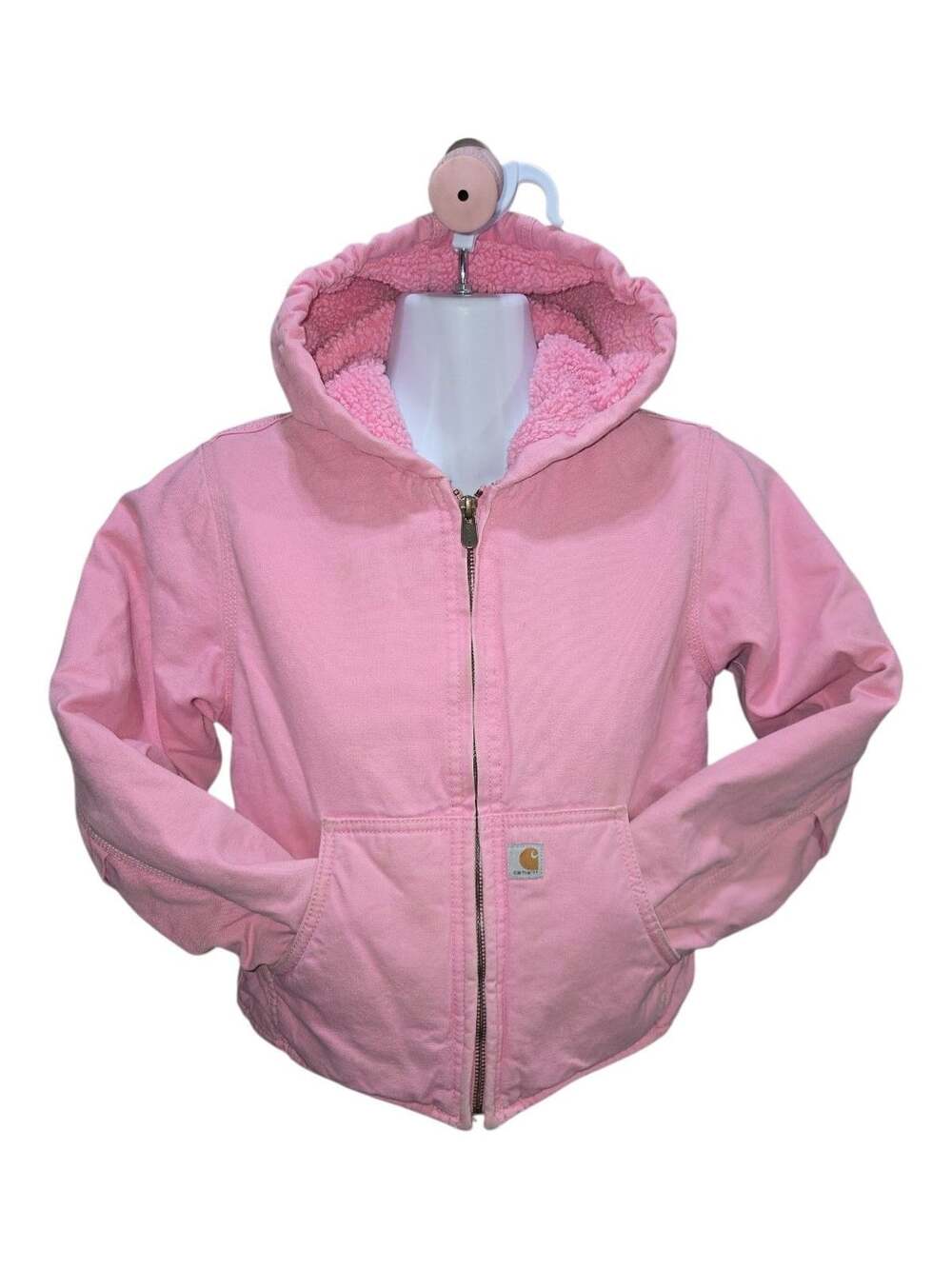 Carhartt Girls Pink Canvas Insulated Hooded Active Jacket Size S (7-8)